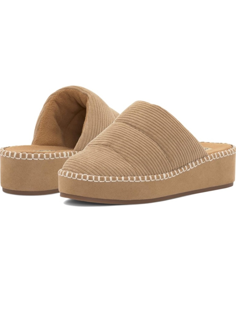 Lucky Brand Lisilly Corduroy Platform Slippers Tan Mule Size 11 Cozy